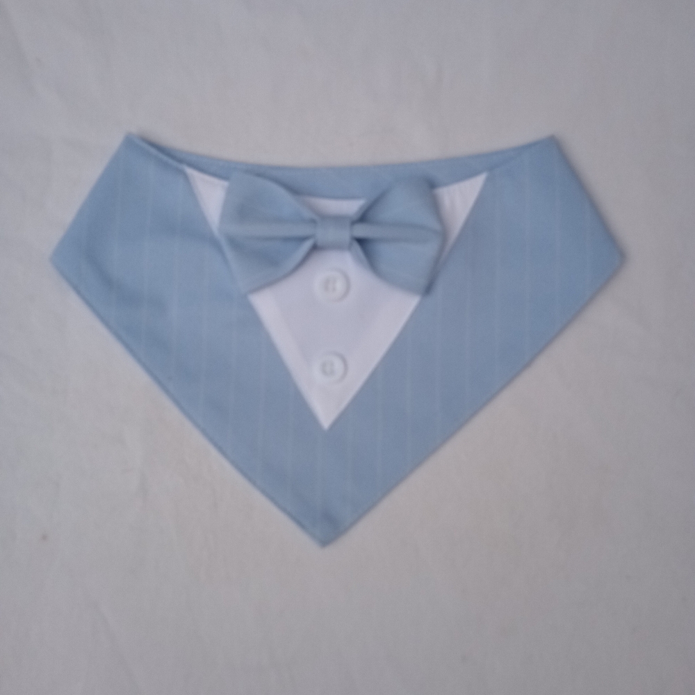 MOAIYU Light Blue Tuxedo Dog Bandana Collar Wedding Formal Medium Large